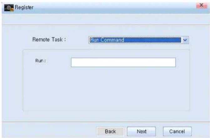 Register Remote Task : Run Command Run : Back Next Cancel