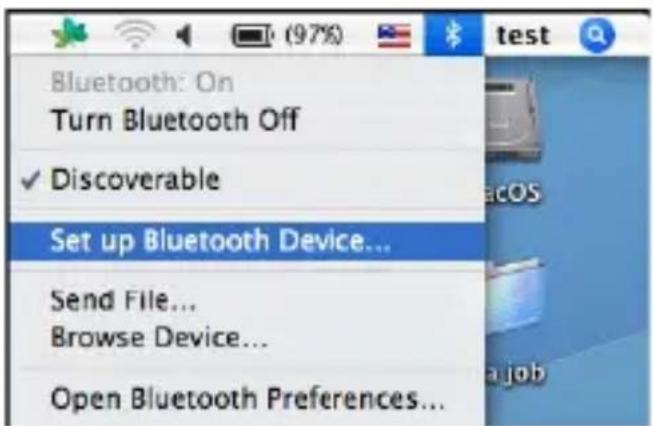 Bluetooth: On Turn Bluetooth Off ✓ Discoverable Set up Bluetooth Device... Send File... Browse Device... Open Bluetooth Preferences...