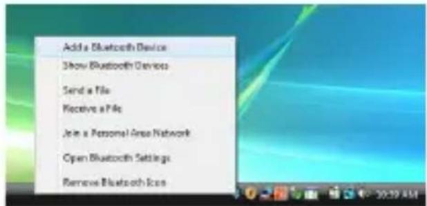 Add a Bluetooth Device Show Bluetooth Devices Send a File Receive a File Join a Personal Area Network Open Bluetooth Settings Remove Bluetooth Icon