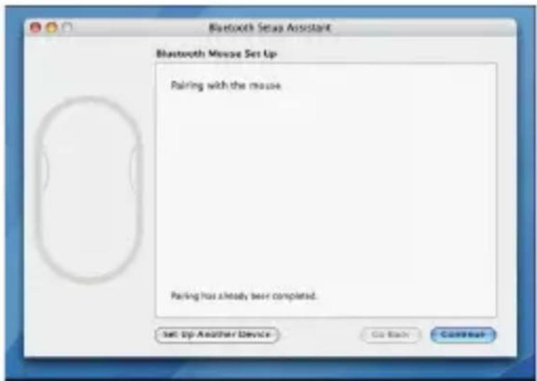 Bluetooth Setup Assistant Bluetooth Mouse Set Up Pairing with the mouse Pairing has already been completed. Set Up Another Device Go Back Control