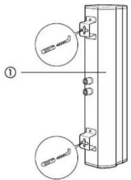 Technical diagram showing two labeled components (①) with mechanical parts and connectors, likely illustrating a mechanical assembly or mounting setup.
