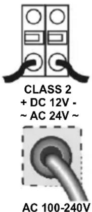 CLASS 2 + DC 12V - ~ AC 24V ~ AC 100-240V