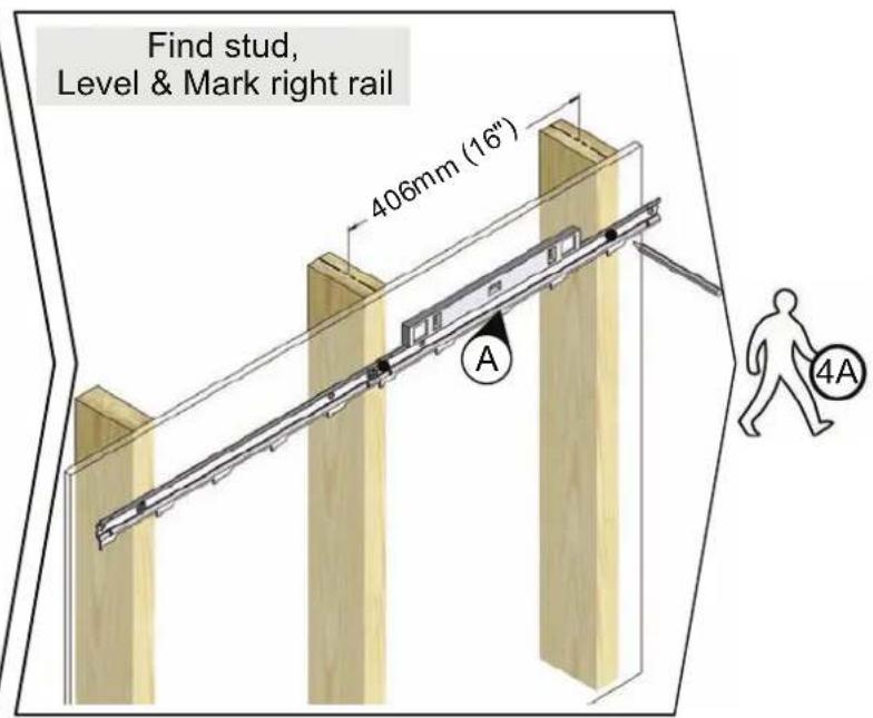 Find stud, Level & Mark right rail 406mm (16") A 4A