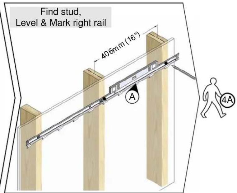Find stud, Level & Mark right rail 406mm (16") A 4A