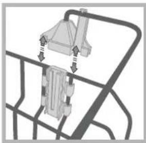 Mechanical assembly diagram showing a bracket with internal components and directional arrows (no text or labels).