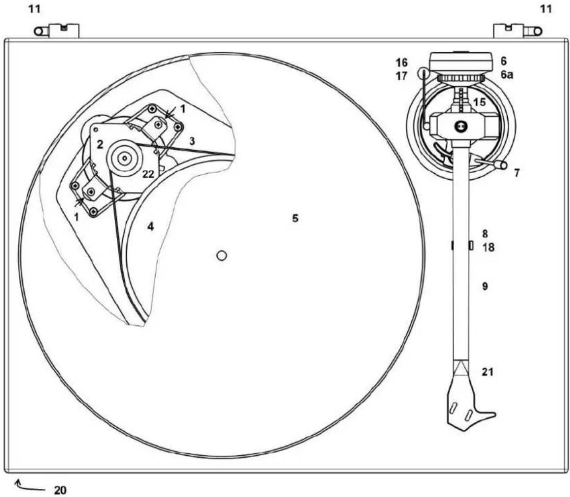 Technical diagram of a mechanical device with numbered components and a close-up view of the internal structure.