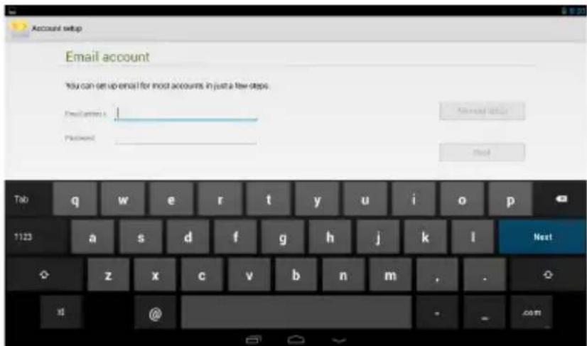 Account setup Email account You can send up email for most accounts in just a few steps. Email center: Password: About Next Tab q w e r t y u i o p 1123 a s d f g h j k l Next z x c v b n m . . . id @ - 00%
