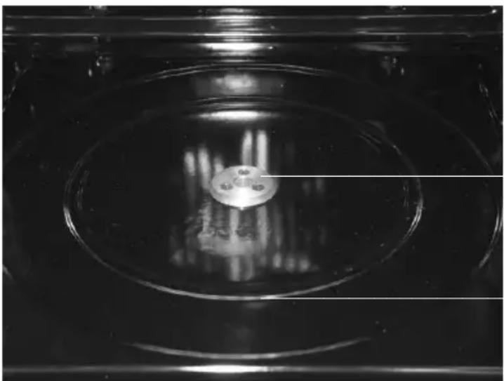 Close-up of a metallic mechanical component with concentric circular grooves and reflective surface (no visible text or symbols)