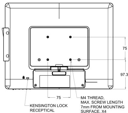 KENSINGTON LOCK RECEPTICAL 75 M4 THREAD, MAX. SCREW LENGTH 7mm FROM MOUNTING SURFACE, X4 75 97.3