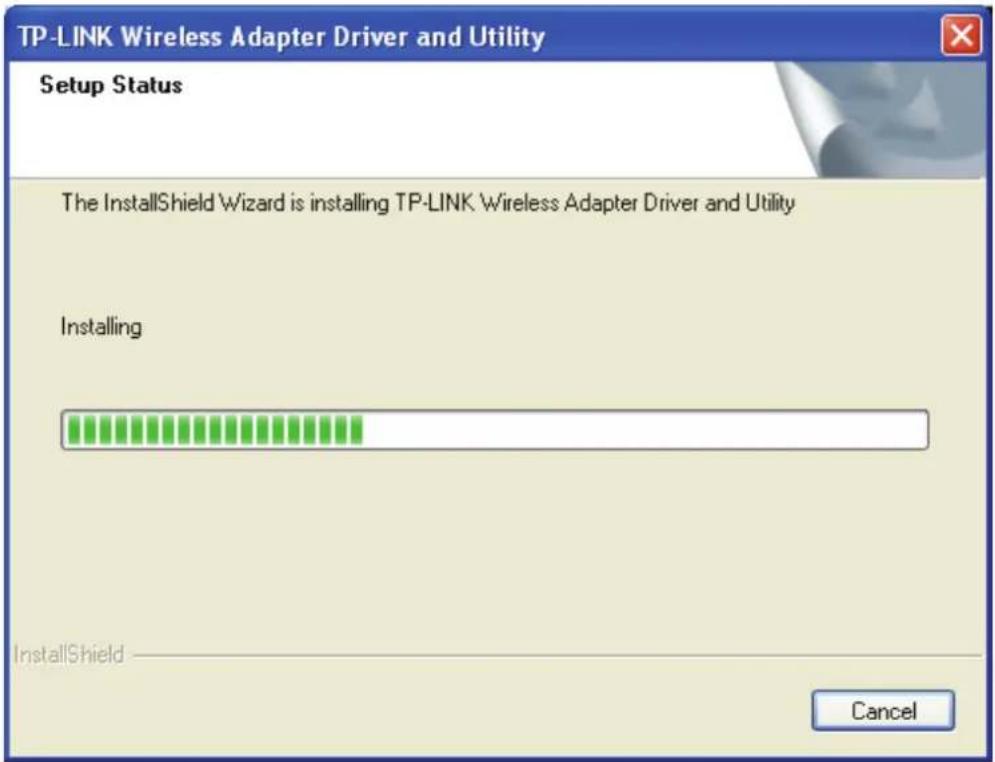 TP-LINK Wireless Adapter Driver and Utility Setup Status The InstallShield Wizard is installing TP-LINK Wireless Adapter Driver and Utility Installing InstallShield Cancel