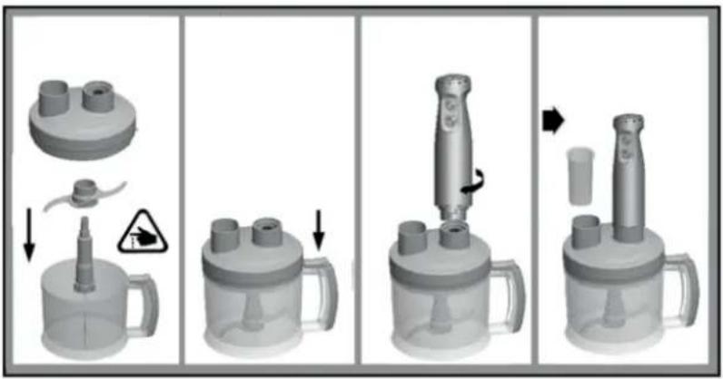 Diagram illustrating a mechanical assembly process with labeled parts and directional arrows indicating motion or assembly steps.