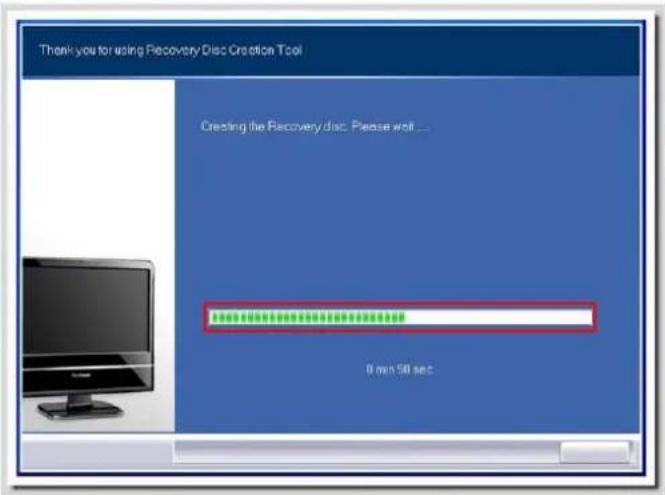 Thank you for using Recovery Disc Creation Tool Creating the Recovery disc. Please wait... 0 min 50 sec