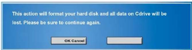 This action will format your hard disk and all data on Cdrive will be lost. Please be sure to continue again. OK Cancel