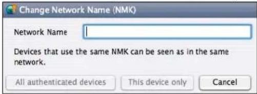 Change Network Name (NMK) Network Name Devices that use the same NMK can be seen as in the same network. All authenticated devices This device only Cancel