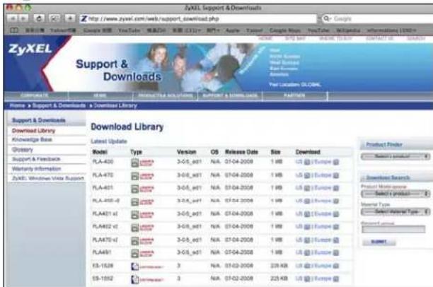 ZyXEL Support & Downloads http://www.zyxel.com/web/support_download.php Google Support & Downloads Download Library Latest Update Model Type Version OS Release Date Size Download PLA-420 3-05_e21 N/A 07-04-2008 1 KB US / Europe PLA-470 3-05_e21 N/A 07-04-2008 1 KB US / Europe PLA-421 3-05_e21 N/A 07-04-2008 1 KB US / Europe PLA-425-v2 3-05_e21 N/A 07-04-2008 1 KB US / Europe PLA-421 v2 3-05_e21 N/A 07-04-2008 1 KB US / Europe PLA-422 v2 3-05_e21 N/A 07-04-2008 1 KB US / Europe PLA-427-v2 3-05_e21 N/A 07-04-2008 1 KB US / Europe PLA-491 3-05_e21 N/A 07-04-2008 1 KB US / Europe ES-1528 3 N/A 07-02-2008 225 KB US / Europe ES-1552 3 N/A 07-02-2008 225 KB US / Europe