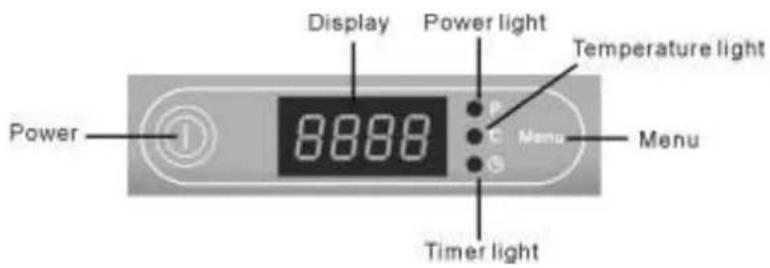 Display Power light Temperature light Power 8888 Menu Timer light Menu