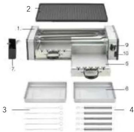 Exploded view diagram of a device with numbered parts for identification