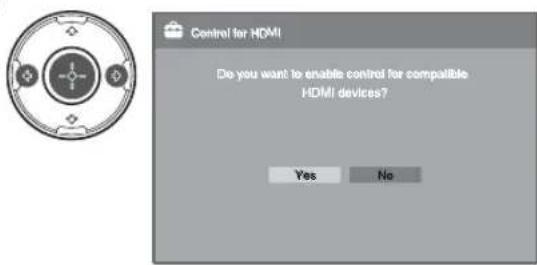 Control for HDMI Do you want to enable control for compatible HDMI devices? Yes No