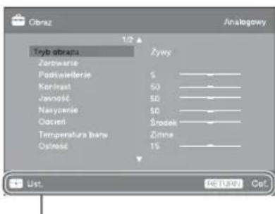 Obraz Analogowy 1/2 Tryb obrupa Zywy Zarowarte Podniwierie 5 Korinast 50 Jarxiost 50 Nayczerie 50 Odcien Środek Temperatura barn Zimne Ostwood 15 Ust. RETURN Co