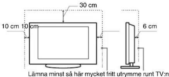 30 cm 10 cm 10 cm 6 cm Lämna minst så här mycket fritt utrymme runt TV:n.