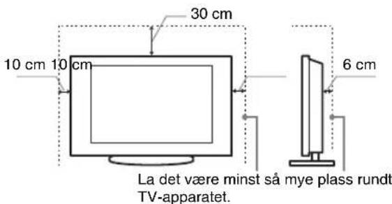 10 cm 10 cm 30 cm 6 cm La det være minst så mye plass rundt TV-apparatet.