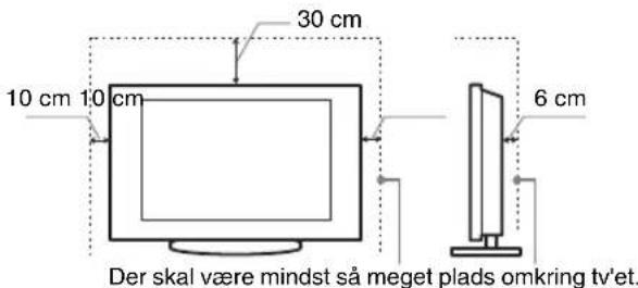 30 cm 10 cm 10 cm 6 cm Der skal være mindst så meget plads omkring tv'et.