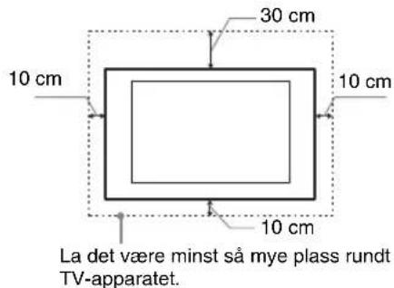 30 cm 10 cm 10 cm 10 cm La det være minst så mye plass rundt TV-apparatet.
