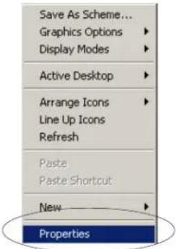 Save As Scheme... Graphics Options Display Modes Active Desktop Arrange Icons Line Up Icons Refresh Paste Paste Shortcut: New Properties