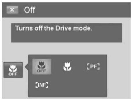 Off Turns off the Drive mode. OFF OFF [PF] INF