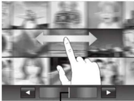 Hand pointing at a digital interface with arrows, blurred background showing blurred objects (no readable text or symbols)