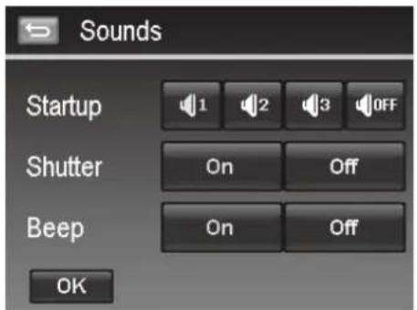 Sounds Startup 1 2 3 OFF Shutter On Off Beep On Off OK