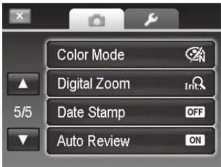 Color Mode Digital Zoom Date Stamp Auto Review