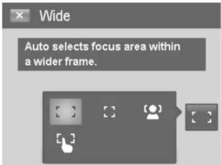 Wide Auto selects focus area within a wider frame.