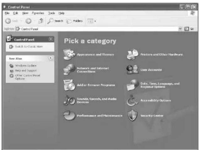 Control Panel Edit View Favorites Tools Help Back Search Modules Address Control Panel Control Panel Switch to Case View See Also Windows Update Help and Support Other Control Panel Options Pick a category Appearance and Themes Printers and Other Hardware Network and Internet Connections User Accounts Adder Remote Programs Date, Time, Language, and Reciprocal Options Sounds, Speech, and Audio Devices Accessibility Options Performance and Maintenance Security Center