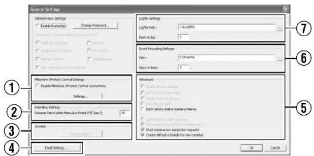 General Settings Administrative Settings Enable Settings Change Password Logfile Settings Loglength: 1.0 (mm/GB) Date to log: 6 Event Recording Settings Path: 0.0 (mm/sec) Day to log: 6 Windows-Context Control Settings Enable Mixture Project Control commands Settings... Forwarding Settings Remove Front after Mutual Event PTSD (sec.): External Settings... Advanced Start from Start End from Start End to Start at Start on Series Exchange Start from Start End to Start at End Start to Start on Series for Options End to Start Schedule for new Options OK Cancel
