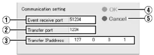 Communication setting Event receive port 51234 Transfer port 1234 Transfer IPaddress 127 0 0 1
