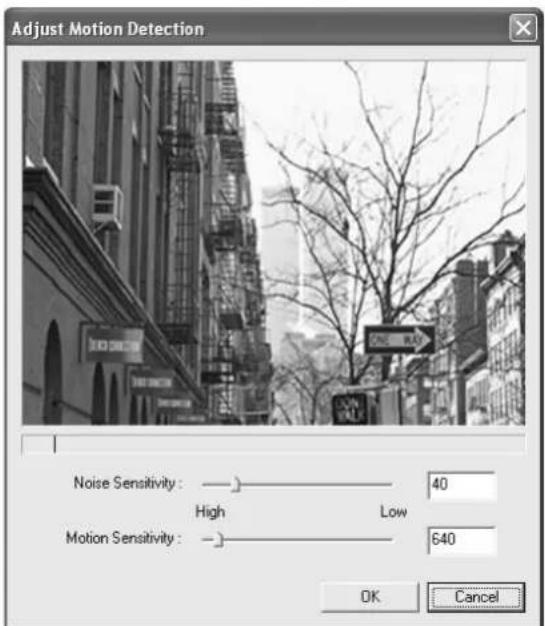 Adjust Motion Detection Noise Sensitivity : → 40 High Low Motion Sensitivity : → 640 OK Cancel