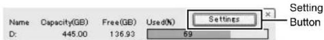 Name Capacity(GB) Free(GB) Used(%) Settings Setting Button D: 445.00 136.93 59