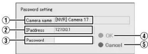 Password setting Camera name [NVR] Camera 17 IPaddress 127.0.0.1 Password OK Cancel