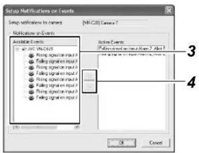 Setup Notifications on Events Setup notifications to correct (NV-CSD) Camera 7 Notations on Events Available Events 3 Active Events Follow signal on input Alarm 2 After 5 4 OK Cancel