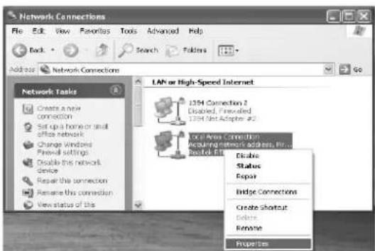 Network Connections File Edit View Favorites Tools Advanced Help Back Search Folders Address Network Connections Go Network Tasks LAN or High-Speed Internet 1204 Connection 2 Disabled, Feasvaled 1204 Net Adapter #2 Local New Connection Acquiring network address, BIR... Reset Fit Disable Status Repair Bridge Connections Create Shortcut Delete Rename Properties