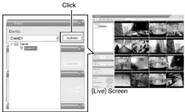 Click Events: Event01 Server Event01 Activate [Live] Screen