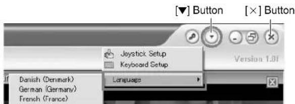 [▼] Button [×] Button Joystick Setup Keyboard Setup Language Danish (Denmark) German (Germany) French (France)