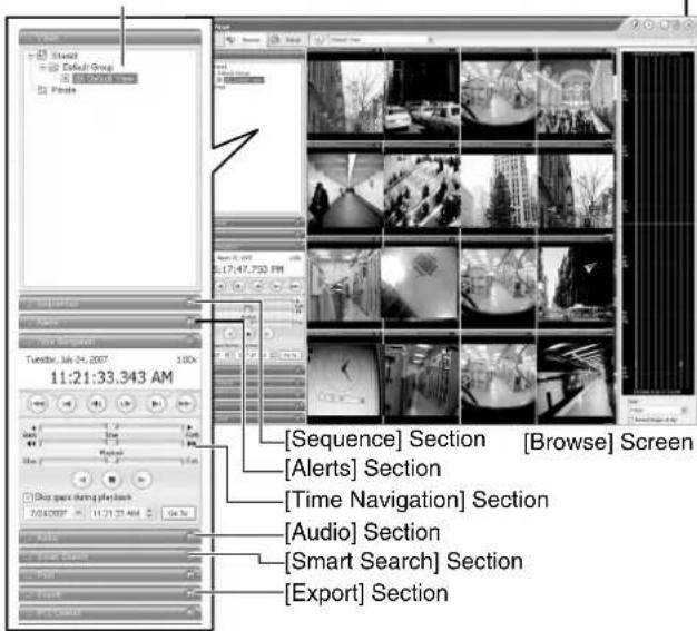 [Sequence] Section [Alerts] Section [Time Navigation] Section [Audio] Section [Smart Search] Section [Export] Section