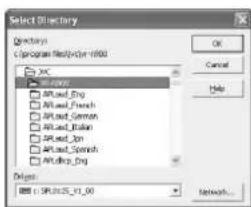 Select Directory Directory: C:\program files\cys-1900 XC APLued_Eng APLued_French APLued_German APLued_Railon APLued_Jpn APLued_Spanish APLued_Dng Files: [ ] SP.LCS.V1_00 OK Cancel Help Network...