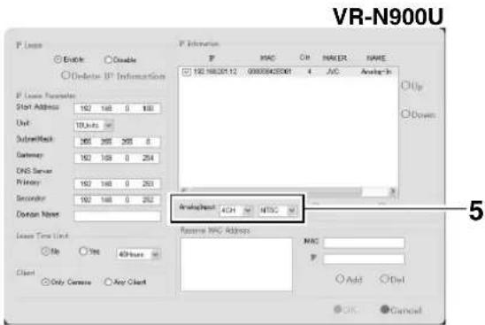 VR-N900U P Lasso Enable Disable Delete IP Information P Lasso Parameters Start Address 162 168 0 168 Unit: 10 Units Substack 265 265 265 8 Gateway 162 168 0 254 DNS Server Primary 162 168 0 263 Secondary 162 168 0 262 Open Now Open Time Unit No Yes 40 Hours Client Only Camera Any Client P Information MAC Or MAKER NAME 192.16820112 00000443508 4 JAC Analog-In Analog/Max ACH NETC Reverse MAC Address MAC P Add Del OK Cancel