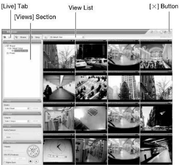 [Live] Tab [Views] Section View List [×] Button