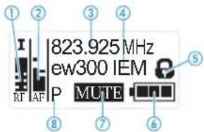 1 2 3 4 I 823.925 MHz ew300 IEM RF AF P MUTE