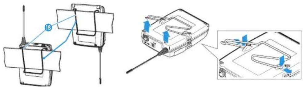 Technical diagram showing mechanical assembly steps with numbered annotations and blue arrows indicating motion or movement.