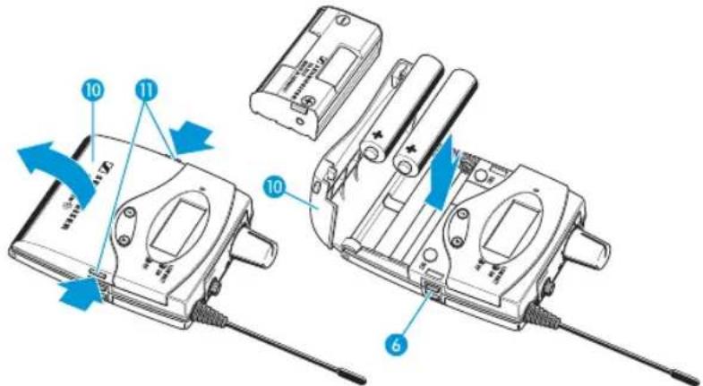 Technical diagram showing exploded view of a device with labeled parts and directional arrows indicating assembly or operation.